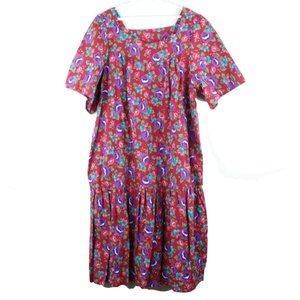 NOS Vintage 70s Floral Print Pleated MuuMuu Dress